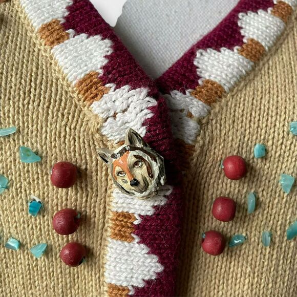 Storybook Knits Cardigan Spirit of the Wolf Beaded Embroider Native Size Large - Picture 8 of 12